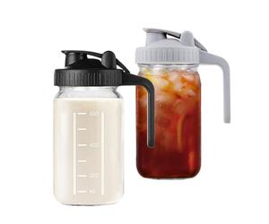 Hniuyun Lot de 2 pichets à lait, 946 ml - Bocaux Mason en verre résistant à la chaleur à large ouverture avec couvercle verseur pour lait maternel, thé glacé, café froid, conservation de jus (Noir et
