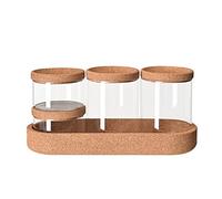 Hniuyun Lot de 4 bocaux d'apothicaire en verre avec couvercles, pour cotons-tiges, tampons de coton, sels de bain, éponges de maquillage et accessoires pour cheveux (verre et plateau)