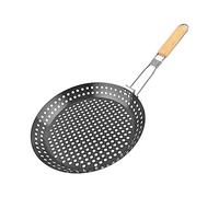 Hniuyun Poêle à griller de 30,5 cm, poêle à griller antiadhésive avec poignée pliable en bois pour pizza profonde et barbecue en plein air