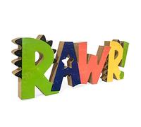 HnJOY Rawr Décoration murale en bois pour chambre à coucher, chambre d'enfant et chambre d'enfant, motif dinosaure autoportant, multicolore, 34,8 cm