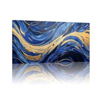HNKDKJ Décoration murale bleu marine - Grande peinture murale - Nuages bleus - Tableau moderne sur toile encadrée - 80 x 123 cm - Cadre intérieur