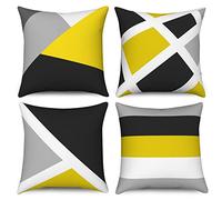 Hnmdmyi Housse de Coussin 40x40 Set de 4 - Gris et Noir Moderne Abstrait Rayures Simple Géométrique en Lin pour Canapé Jardin Extérieur Home Decor