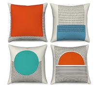 Hnmdmyi Housse de Coussin Boho 40x40 Set de 4, Burnt Orange Bleu Vert Abstrait Géométrique Décoratif Taie d'oreiller Minimaliste Esthétique Art Housse de Coussin en Lin pour canapé lit Home Decor