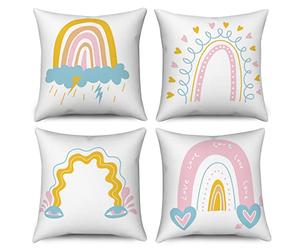 Hnmdmyi Housse de Coussin Boho Arc-en-Ciel 40x40 Set de 4, Bohème Bébé Chambre d'enfant Inspirant Arc-en-Ciel Taie d'oreiller décorative Lin Housse de Coussin pour Canapé Lit Extérieur Home Decor