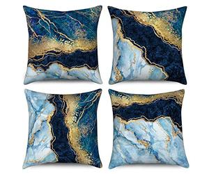 Hnmdmyi Housse de Coussin Marbre 40x40 Set de 4, Bleu Marine et Or Abstrait Marbre Texture décorative Housses de Coussin Moderne Luxe Art Housse de Coussin en Lin pour canapé lit Jardin Home Decor