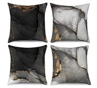 Hnmdmyi Housse de Coussin Marbre 45x45 Set de 4, Noir Gris Or Abstrait Marbre Texture Encre Décorative Taie d'oreiller Aquarelle Art Moderne Housse de Coussin en Lin pour canapé lit Jardin Home Decor