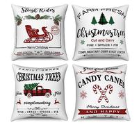 Hnmdmyi Housse de Coussin Noël 50x50 Set de 4, Noël Hiver Vacances Rustique Ferme Décorative Taie d'oreiller en Lin Housse de Coussin pour canapé lit Jardin extérieur Home Decor