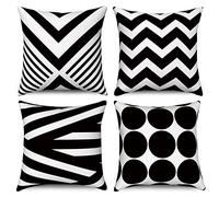 Hnmdmyi Housse de Coussin Noir 40x40 Set de 4, Modernes Abstraits Motif géométrique décoratif Housses de Coussin en Lin Housse de Coussin carrée pour canapé lit Jardin extérieur Home Decor