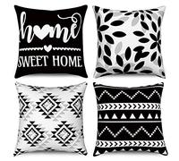 Hnmdmyi Housses de Coussin Noir et Blanc 50x50 Set de 4, Boho Housses de Coussin Sweet Home Ferme Moderne géométrique Neutre décoratif Housse de Coussin en Lin pour canapé lit extérieur Home Decor