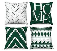 Hnmdmyi Housses de Coussin Vert et Blanc 40x40 Set de 4, Boho Housses de Coussin Ferme Moderne Simple Motif Géométrique Housse de Coussin en Lin décoratif pour canapé lit Jardin extérieur Home Decor
