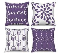 Hnmdmyi Housses de Coussin Violet et Blanc 50x50 Set de 4, Boho Housses de Coussin Home Sweet Home Modernes Motifs Géométriques Neutres Housse de Coussin en Lin décoratif pour canapé lit Home Decor