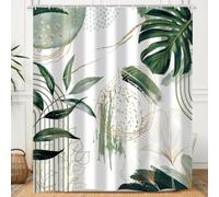 Hnmdmyi Rideau de Douche Boho 180x220, Vert mi siècle Moderne Abstrait Feuilles de Palmier Tropical Minimaliste Or géométrique esthétique imperméable Polyester Tissu Rideau de Bain avec Crochets