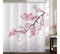 Hnmdmyi Rideau de Douche Fleurs de Cerisier 120x180, Rideau de Douche Rose Fleurs Japonais Style Asiatique Sakura Art Rideau de Baignoire Imperméable Tissu Polyester Lavable Rideau de Bain