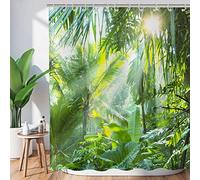 Hnmdmyi Rideau de Douche forêt 240x180, Jungle Tropicale forêt Tropicale Vert Palmier Arbre Plante Nature Paysage scène Rideau de Baignoire imperméable Tissu Polyester Lavable Rideau de Bain