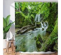 Hnmdmyi Rideau de Douche Forêt Tropicale 240x180, Jungle Pluviale Arbre Vert Plante Nature Paysage Cascade Scénario Baignoire Etanche Tissu Polyester Lavable avec Crochets