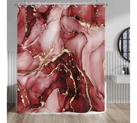 Hnmdmyi Rideau de Douche Marbre 120x200, Rouge Or Abstrait Marbre Luxe Moderne Esthétique Art Encre Texture Imperméable Polyester Tissu Lavable Rideau de Bain avec Crochets