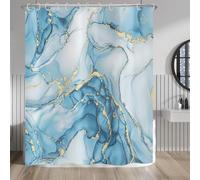 Hnmdmyi Rideau de Douche Marbre 180x200, Aqua Bleu Or Abstrait Marbre Luxe Moderne Esthétique Art Encre Texture Imperméable Polyester Tissu Lavable Rideau de Bain avec Crochet