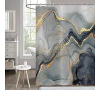 Hnmdmyi Rideau de Douche Marbre 180x200, Gris et Or Scintillant Rideau de Douche Abstrait Déchirure Encre Texture Moderne Luxe Art Rideau de Baignoire Etanche Polyester Tissu Lavable Rideau de Bain