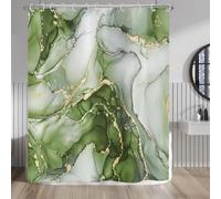 Hnmdmyi Rideau de Douche Marbre 180x200, Olive Vert Or Abstrait Marbre Luxe Moderne Esthétique Art Encre Texture Imperméable Polyester Tissu Lavable Rideau de Bain avec Crochet