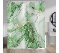 Hnmdmyi Rideau de Douche Marbre 180x200, Sauge Vert Or Abstrait Marbre Luxe Moderne Esthétique Art Encre Texture Imperméable Polyester Tissu Lavable Rideau de Bain avec Crochet