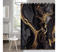 Hnmdmyi Rideau de Douche Marbre 90x180, Noir et Or Paillettes Abstrait Déchirure Encre Texture Moderne Luxe Art Baignoire Imperméable Polyester Tissu Lavable