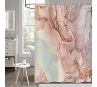 Hnmdmyi Rideau de Douche Marbre Rose 180x200, Violet Or Scintillant Abstrait Moderne Luxe Aquarelle Encre Art, Baignoire Imperméable Polyester Tissu Lavable