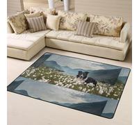 Hnnkloy Chiens Border Collie, Animaux de Compagnie, Prairie, Black Border, Tapis de Sol antidérapant de Grande Taille pour Salon et Chambre, 160 x 120 cm.