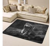 Hnnkloy Loup Noir et Blanc imprimé, Tapis de Sol antidérapant de Grande Taille pour Salon et Chambre, 160 x 120 cm.