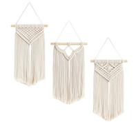 Hnonoxy 3 Pièces Macramé Tenture Murale Boho Chic, Tissé Tapisserie Feuille Gland Art Coton Corde Bohème Macramé Décoration Murale pour Chambre, Salon, Appartement, Dortoir, 35 cm (L) x 20 cm (l)