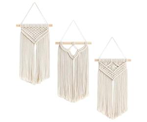 Hnonoxy 3 Pièces Macramé Tenture Murale Boho Chic, Tissé Tapisserie Feuille Gland Art Coton Corde Bohème Macramé Décoration Murale pour Chambre, Salon, Appartement, Dortoir, 35 cm (L) x 20 cm (l)