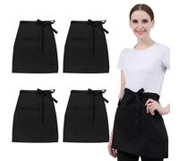 Hnonoxy 4 Pack Tabliers de Cuisine Noir avec Sangle Réglable et 2 Poches - Tablier Serveur Restaurant Tablier Court Pour Hommes et Femmes, Serveurs Chefs Cuisine Bistro Restaurant Café