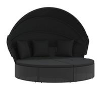 HNSMFPRE Canapé Jardin Polyratan Noir avec Auvent et Coussins | Pouf polyvalent, housses lavables, acier poudré, usage extérieur quotidien, entretien facile