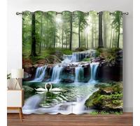 HNYDM Rideau occultant à Motif de Paysage Naturel, forêt, Cascade, Jungle, Arbre, Paysage, Salon, Chambre à Coucher, Rideaux de fenêtre, 2 Ensembles de Panneaux WxH/2x100x120cm Rideaux occultant
