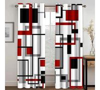 HNYDM Rideaux occultants 2 Panneaux Abstrait géométrique Rouge Moderne Rideaux de fenêtre pour Salon Chambre Cuisine Porte Maison WxH/2x100x160cm Rideau occultant