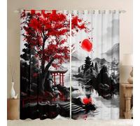HNYDM Rideaux occultants Thermiques imprimés Style Japonais, Rideaux antibruit à Motif Paysage Naturel pour Chambre à Coucher (L x H / 2 x 83 x 240 cm) Rideau Dressing