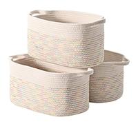 HNYQQL Lot de 3 paniers de rangement tissés en corde de coton - Utilisés pour les paniers cadeaux - Panier à linge pour enfants - Dimensions : 38 x 25 x 22 cm (Blanc et colored thread 3 pièces)