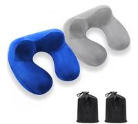 HoaaiGo Lot de 2 oreillers de voyage gonflables pour le cou - 100 % velours doux - Oreiller orthopédique gonflable pour le cou - Oreiller élastique de soutien du cou pour avion, train, voiture et