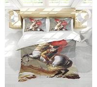 HOBBOY Retro 3pc Bedding Set Napoléon Ride White Horse Pattern Duvet Housse avec Fermeture à glissière 4 Corner Ties 2 Taie d’Oreiller Pas de draps 155x200 cm