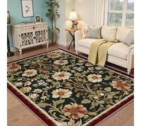 HOBBOY Tapis d’Espace lavables Salon 150x210cm Vert forêt et crème Motif Vintage Bloom Tapis de Sol d’intérieur Fin pour Chambre Salle à Manger Nursery