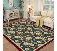 HOBBOY Tapis pour Salon à Machine à lavables Tapis Vintage Floraux Crème Feuille Vert forêt et Marguerites Moquette à Poil Bas pour Chambre à Manger 120x170cm