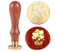 Hobbspring 1 cachet de cire vintage en forme de cœur, 25 mm, tête de tampon amovible en laiton, avec poignée en bois, pour enveloppes, invitations, mariages, décoration de bouteille