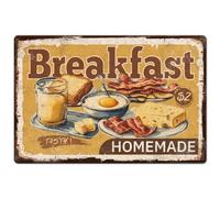 Hobbspring 1 plaque en métal vintage de 30 x 20 cm - Plaque rétro pour petit-déjeuner - Œuf au plat, fromage, bacon, olive - Avec 4 trous pré-percés pour cuisine, restaurant, café, pub, décoration