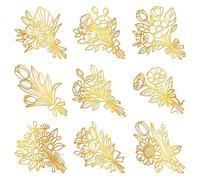 Hobbspring 9 pcs Autocollants dorés autocollants 4 cm x 4 cm Fleurs Métal Décor Fleurs Bouquet Étanches Autocollants pour scrapbooking DIY Résine Artisanat Téléphone Bouteille d’eau Décoration