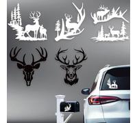 Hobbspring Lot de 5 autocollants pour voiture - Motif bois de cerf - Tête d'élan de Noël - En plastique - Décoration de véhicule - Pour fenêtre de voiture et carrosserie (15,5 cm x 14,8 cm)