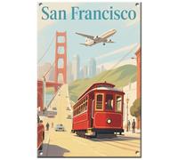 Hobbspring Parks Plaque en métal - Motif pont bâtiment avion - Décoration pour café, bureau, balcon - Belle décoration murale en fer - Paysage urbain San Francisco - 20 x 30 cm