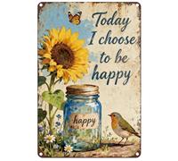 Hobbspring Plaque murale à suspendre avec tournesol et oiseau - Style athlétique - Panneau en métal « Today I Choose To Be Happy Coffee », « Garden Club Parks » - 30,5 x 20,3 cm
