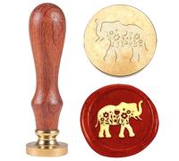 Hobbspring Tampon de cire en forme d'éléphant - Enveloppes interchangeables - Bricolage - Fleurs - Animaux - Tête en laiton - Poignée en bois - Cadeau d'anniversaire - Invitation - Carte de vœux