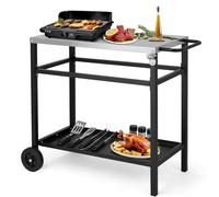 HOBBYZOO Desserte à roulettes, Chariot de Barbecue Mobile à 3 Niveaux, 95 x 45 x 83 cm, Établi en Acier Inoxydable argenté - Cuisine exterieure, Noir (sans Panier en Filet)