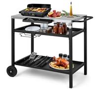 HOBBYZOO Desserte à roulettes, Chariot de Barbecue Mobile à 3 Niveaux | 97 x 51 x 83 cm, Établi en acier inoxydable argenté - cuisine exterieure, panier avec filet, Noir