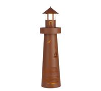 Hoberg Colonne de plantes LED | Design phare | Aspect rouille | Convient pour l'intérieur et l'extérieur | Eclairage LED | Minuterie 6h | Sans fil | Avec bac à plantes | Hauteur env. 80cm